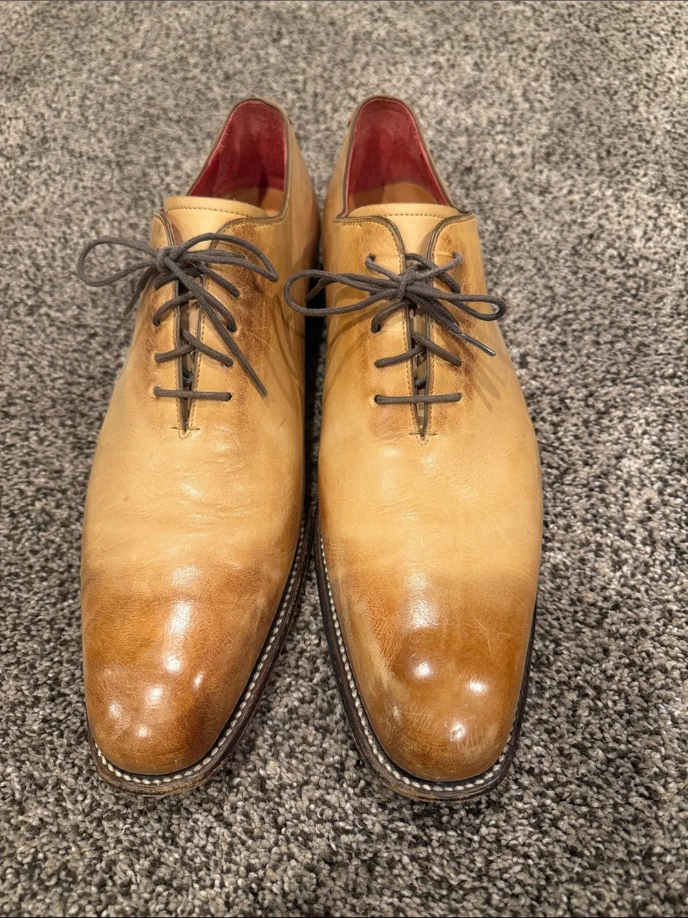 Bespoke Tan Leather Oxfords with Red Interior